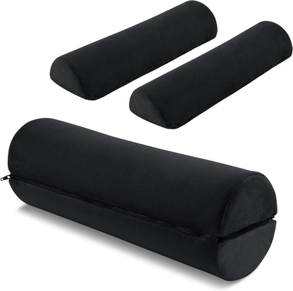 ROYALAY Neck Pillow for Sleeping Round Roll Pillow Including 2 Pack Half Moon Cervical Pillow, Foam Roll Pillow for Pain Reduce, Washable Bolster Pillow for Head Neck Back and Legs, Black