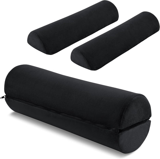 ROYALAY Neck Pillow for Sleeping Round Roll Pillow Including 2 Pack Half Moon Cervical Pillow, Foam Roll Pillow for Pain Reduce, Washable Bolster Pillow for Head Neck Back and Legs, Black
