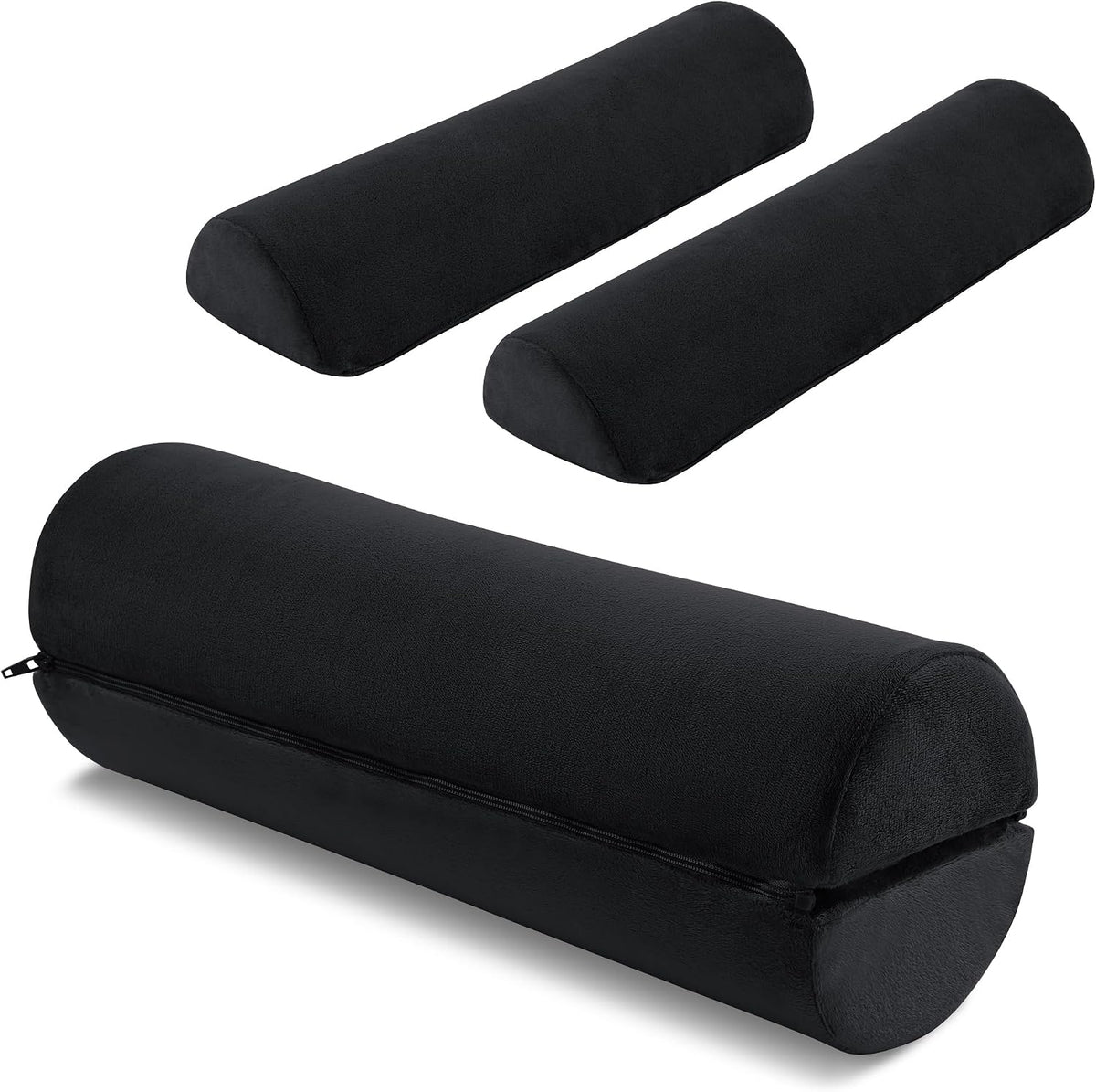ROYALAY Neck Pillow for Sleeping Round Roll Pillow Including 2 Pack Half Moon Cervical Pillow, Foam Roll Pillow for Pain Reduce, Washable Bolster Pillow for Head Neck Back and Legs, Black