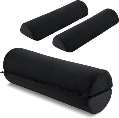 ROYALAY Neck Pillow for Sleeping Round Roll Pillow Including 2 Pack Half Moon Cervical Pillow, Foam Roll Pillow for Pain Reduce, Washable Bolster Pillow for Head Neck Back and Legs, Black