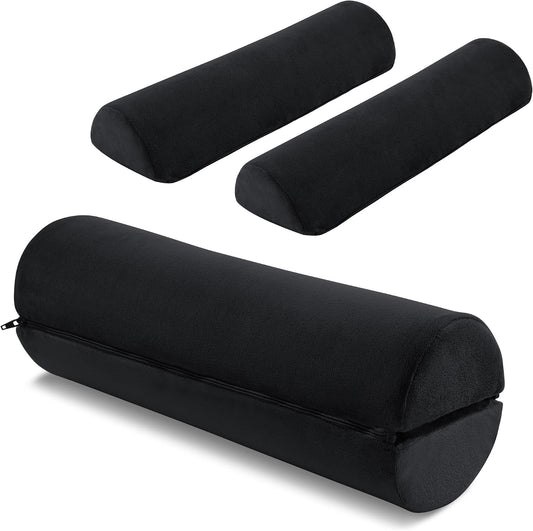 ROYALAY Neck Pillow for Sleeping Round Roll Pillow Including 2 Pack Half Moon Cervical Pillow, Foam Roll Pillow for Pain Reduce, Washable Bolster Pillow for Head Neck Back and Legs, Black