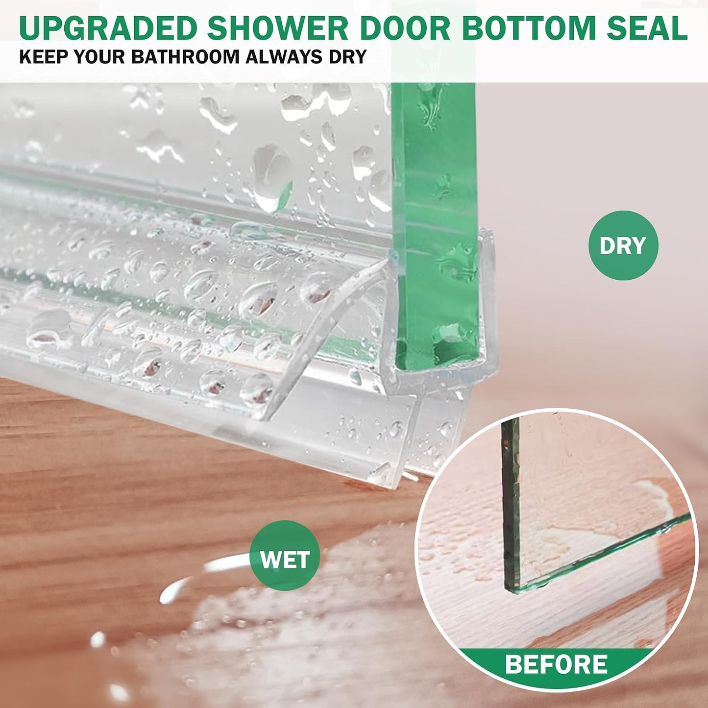 Shower Door Bottom Seal 2-Pack, 36"(914mm) Long PVC Strips with Drip Rail for 5/16"(8mm) Glass Door, Prevent Water from Spilling and Keeps The Room Clean