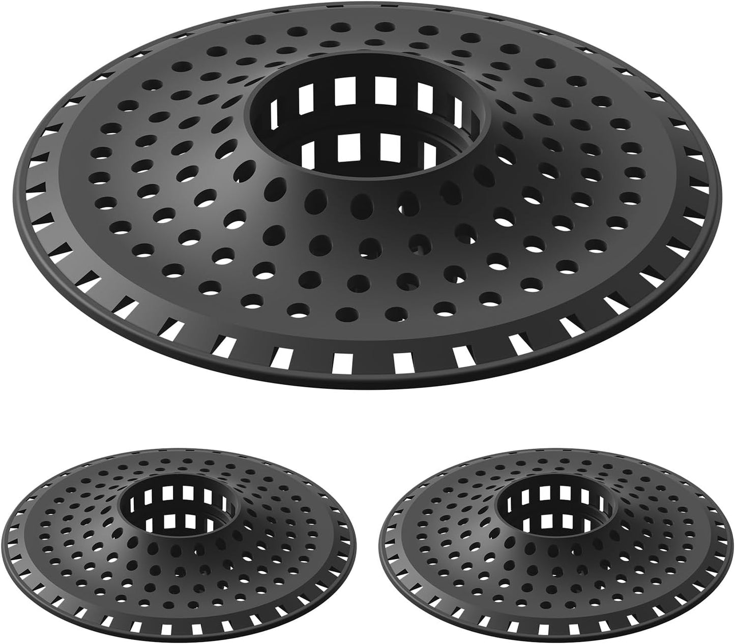 Aluvor Bathtub Drain Hair Catcher,Silicone Tub Hair Catcher Drain Protector | Collapsible Shower Hair Drain Catcher Strainer for 1.48'' to 1.76'' Flat Regular Drains, 3PCS/Grayish-White