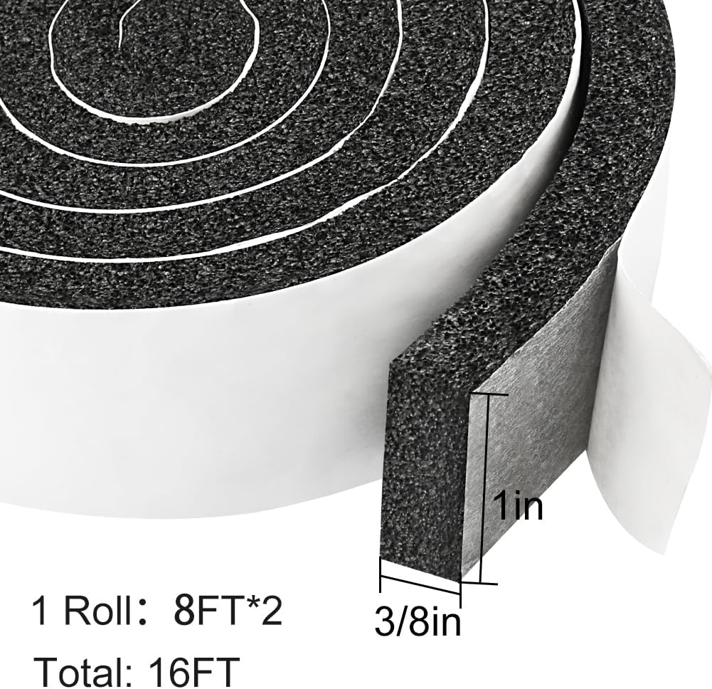 2 Rolls Foam Seal Tape for Door Window Insulation, Soundproof and Shockproof Foam Adhensive Strip, 3/8" Wx3/16 T Single Sided Foam Tape, Cold Air and Draft Closed Cell Seal Strip,Total 32FT