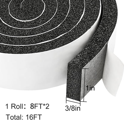 2 Rolls Foam Seal Tape for Door Window Insulation, Soundproof and Shockproof Foam Adhensive Strip, 3/8" Wx3/16 T Single Sided Foam Tape, Cold Air and Draft Closed Cell Seal Strip,Total 32FT
