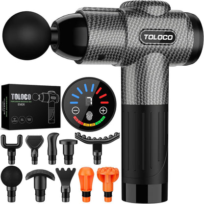 TOLOCO Massage Gun, Deep Tissue Back Massage for Athletes for Pain Relief, Percussion Massager with 10 Massages Heads & Silent Brushless Motor, Relaxation Gifts for Men Women, Black