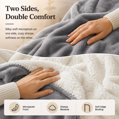 Electric Heated Blanket Full Size 72"x84" – Light Gray | ETL for Safe Overnight, 4 Heat Settings & 10H Auto Off, Dual-Sided Microplush Sherpa for Home Night, Machine washable