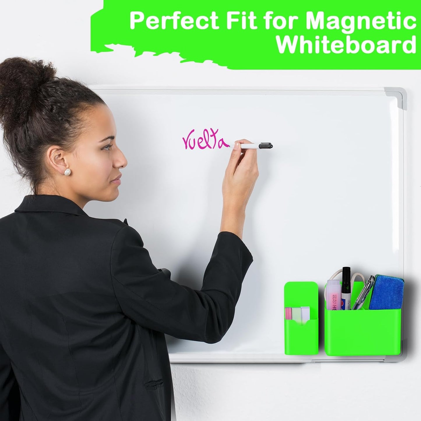 KITANIS Magnetic Pen Holder,2 Pack Magnetic Dry Erase Marker Holder with Generous Compartments,Strong Magnet Storage Marker Pen Pencil Organizer for Refrigerator,Whiteboard,Locker Accessories