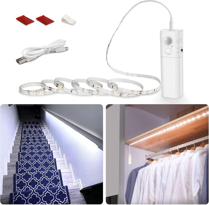 WOBANE Motion Sensor Stair Strip Lights,Rechargeable LED Closet Light,White
