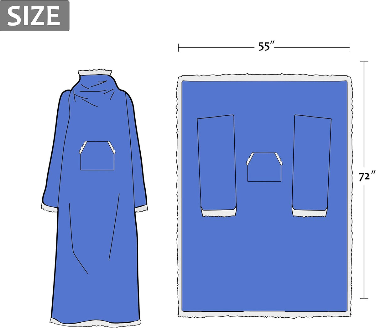 Catalonia Sherpa Wearable Blanket with Sleeves and Pocket for Adults