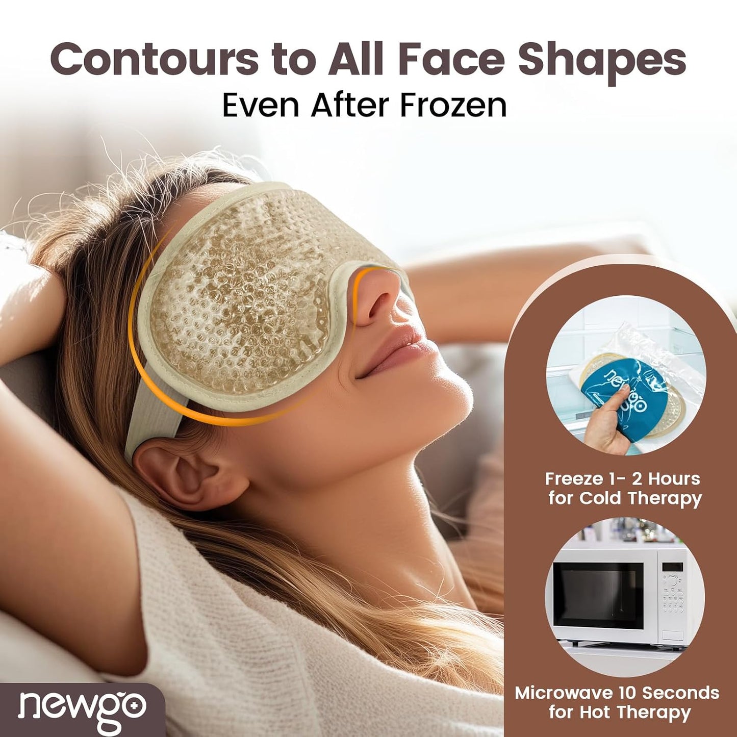 NEWGO Cooling Gel Eye Mask - Reusable Cold Pack for Puffy Eyes, Dark Circles, Migraine, Stress Relief - Purple With Soft Plush Backing