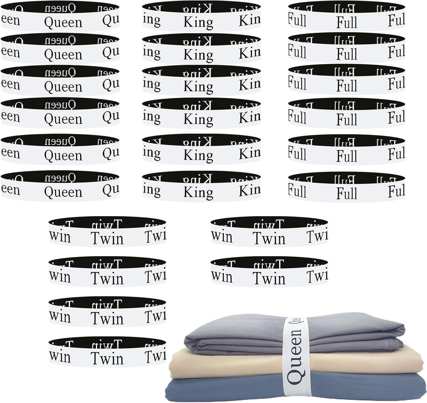 12 Pieces Bed Sheet Organizer Bands, Closet Organization Sheet Straps, Linen Labels Bedding Bands, Elastic Bed Sheet Storage Sheet Keepers （6PcsQueen 6PcsKing ）