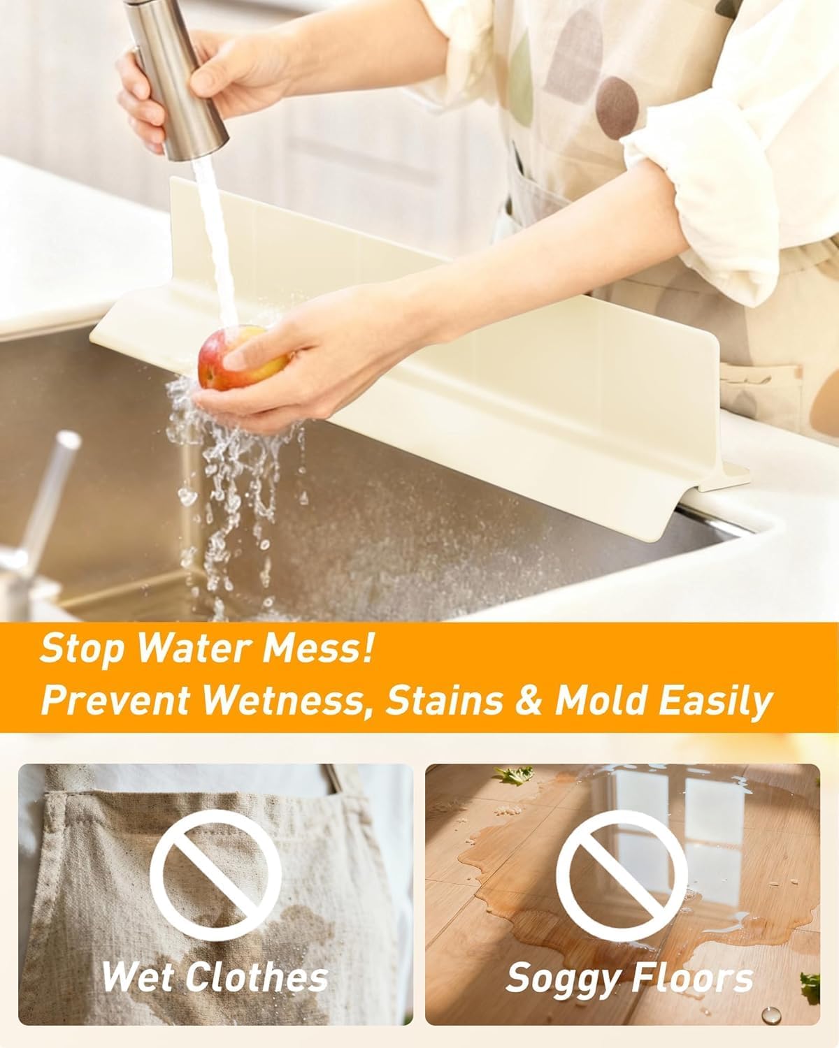 Sink Splash Guard 18" 23" 30" Silicone Water Guard with Strong Suction Cups, Faucet & Countertop Protector, Bathroom & Sink Edge Splash Guard Strip, Dishwasher Safe-Grey 18"