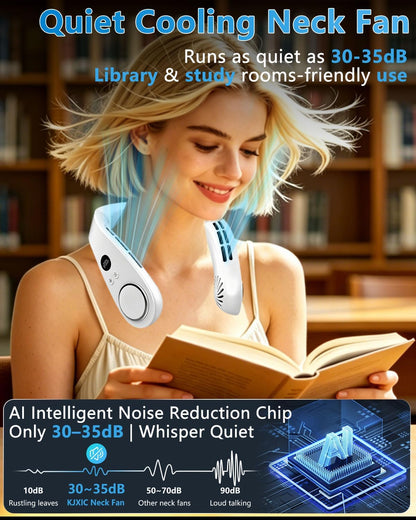 Neck Fan with Cooling Plate-24H Quiet Powerful Fans that Blow Cold Air-5 Speed&Power LED Display-USB 5500mAh Bladeless Wearable Personal AC Cooler for Women,Men,Kids,Travel,Outside,Indoor White