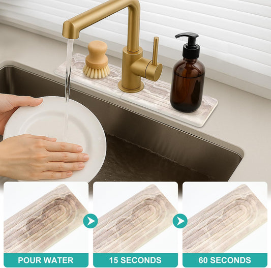 Fast Dry Stone Faucet Mat for Bathroom Sink Kitchen Counter Marble Trays | Small Diatomite Sink Splash Guard White Absorbent Tray Counter Quick Drying Stone Kitchen Diatomaceous Earth Around Faucet