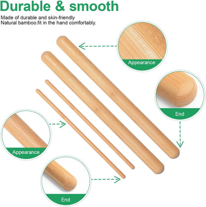 Bamboo Massage Sticks Set -SPA Therapy Tool, Fine Bamboo Sticks for Facial Massage,Thick bamboos Sticks for Guasha Massage and Relaxing Muscles