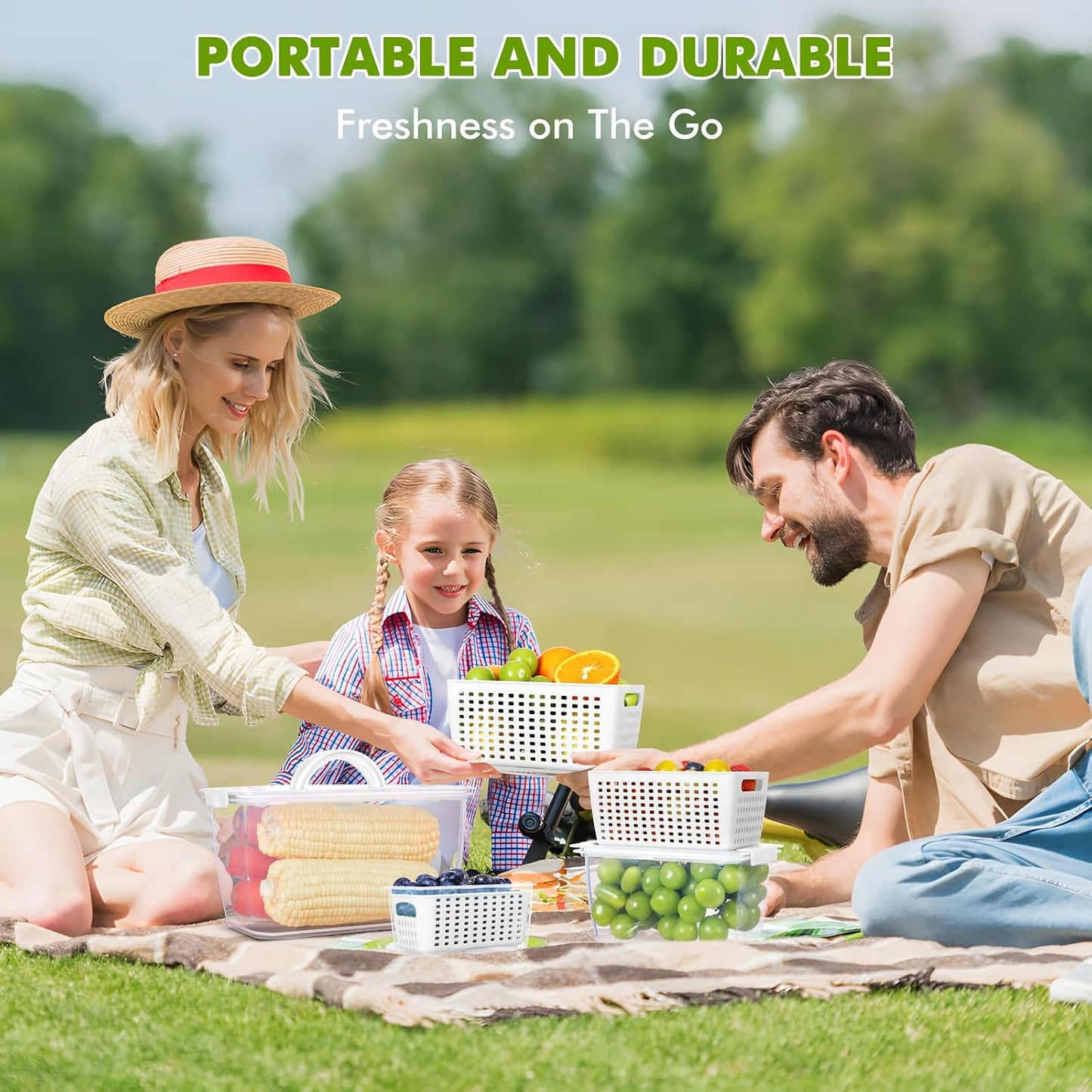 LUXEAR Produce containers for fridge,3 Set Fruit Containers with Removable Colander, BPA-Free Produce Saver Containers with Lids Dishwasher&Microwave Safe Keep Fruits, Vegetables, Berry, Fresh Longer