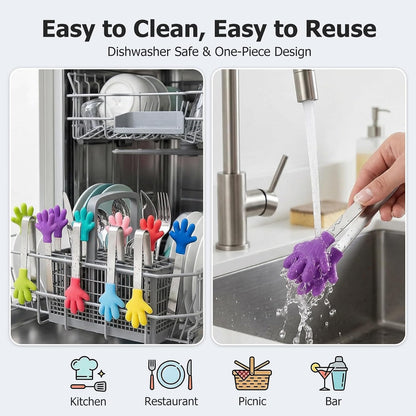 Mini Tongs, 8 PCS Silicone Hand Shape Food Tongs, 5 Inch | Colourful Small Tongs for Toolfor Candy, Snacks, Chips, Cookies, Appetizers, Fruit, Ice Cubes, Party, Buffet & Dessert Table