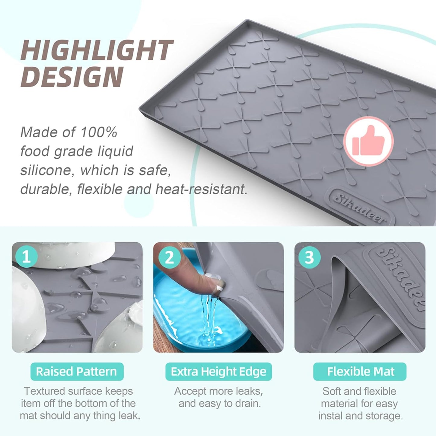 Waterproof Under Sink Mat 34" x 22", Silicone Mat Kitchen liner | BPA-Free Silicone Tray with Raised Lip Protect Cabinets from Leaks, Versatile Home Organizer for Bathroom, Pets, Boots, Floor