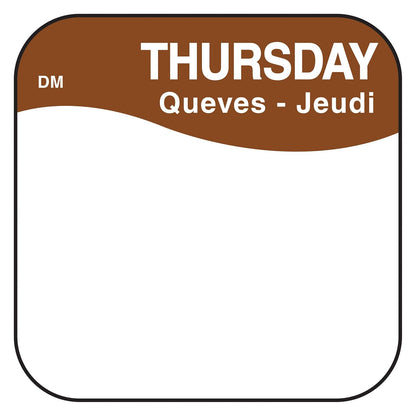DayMark Day of the Week Dissolvable Label, Thursday, 3/4" x 3/4", Brown (Roll of 1000)