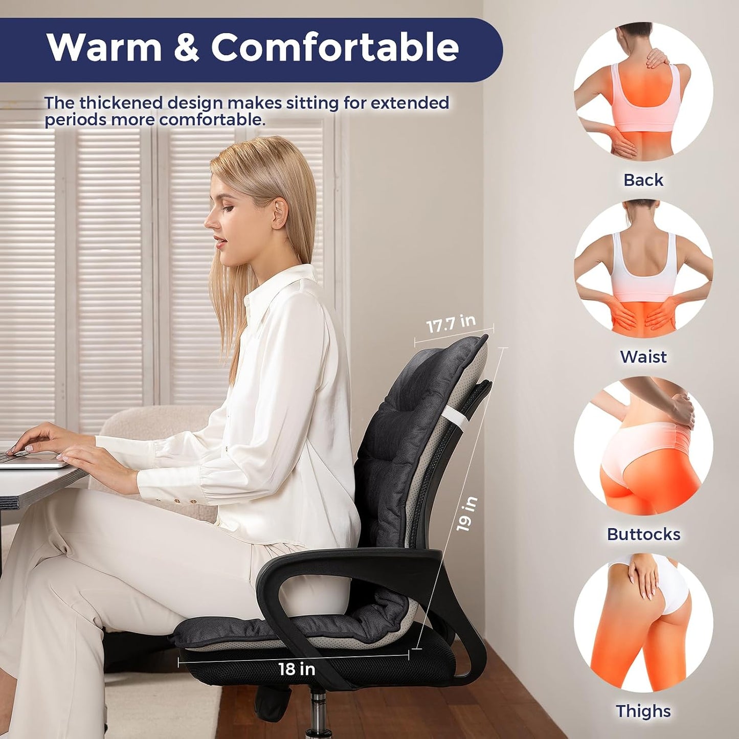 Heated Seat Cushion for Office Chair, Heated Seat Pad for Pain Relief Promote Blood Circulation with 3 Heat Levels & 90mins Auto-off, Chair Warmer for Back, Waist, Hips, Thighs Home Office Use, Grey