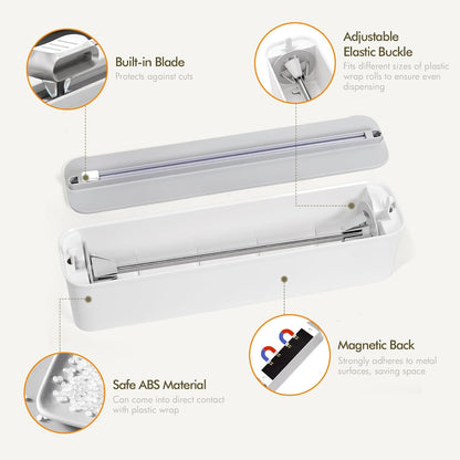 Aluminum Foil & Plastic Wrap Dispenser with Cutter - Magnetic & No-Drill Wall Mount, Cling Film Dispenser for Countertops & Cabinets, Space-Saving Kitchen Organizer - Fits 150 m Rolls, Black