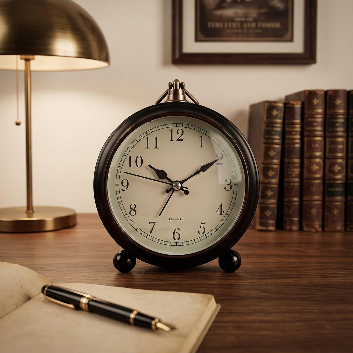 TooTa Vintage Retro Analog Alarm Clock, 4.5 inch Super Silent Non Ticking Small Clock with Night Light, Battery Operated, Simply Design, for Living Room, Bedroom, Bedside, Desk, Gift Clock (Arabic)