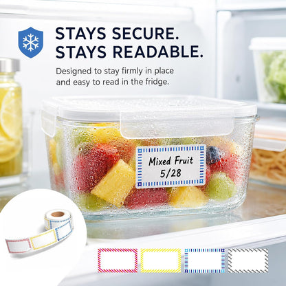 Removable Food Labels, No Residue, Easy Peel Writable Kitchen Labels for Meal Prep & Food Storage Containers, 1.5” x 2.5”, 200 Labels, Vibrant Frame Set