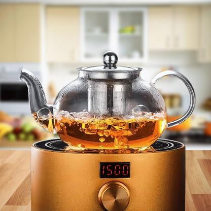 20 oz Clear Glass Teapot with Infuser, Borosilicate Stovetop Tea Pot | Borosilicate Glass, Stainless Steel Herbal Infuser, Heat Resistant, Kitchen Essentials, Loose Leaf Tea Maker with Handle