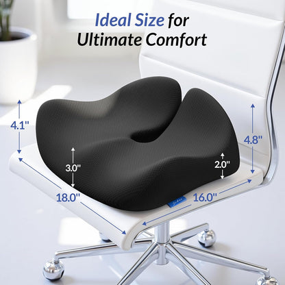ZIKEE Contoured Ergonomic Seat Cushion for Effective Pain Relief, Non-Slip | Office Chair Cushion for Sciatica, Back, Tailbone Pain Relief, High-Density Memory Foam Car Seat Cushion for Sitting Comfort