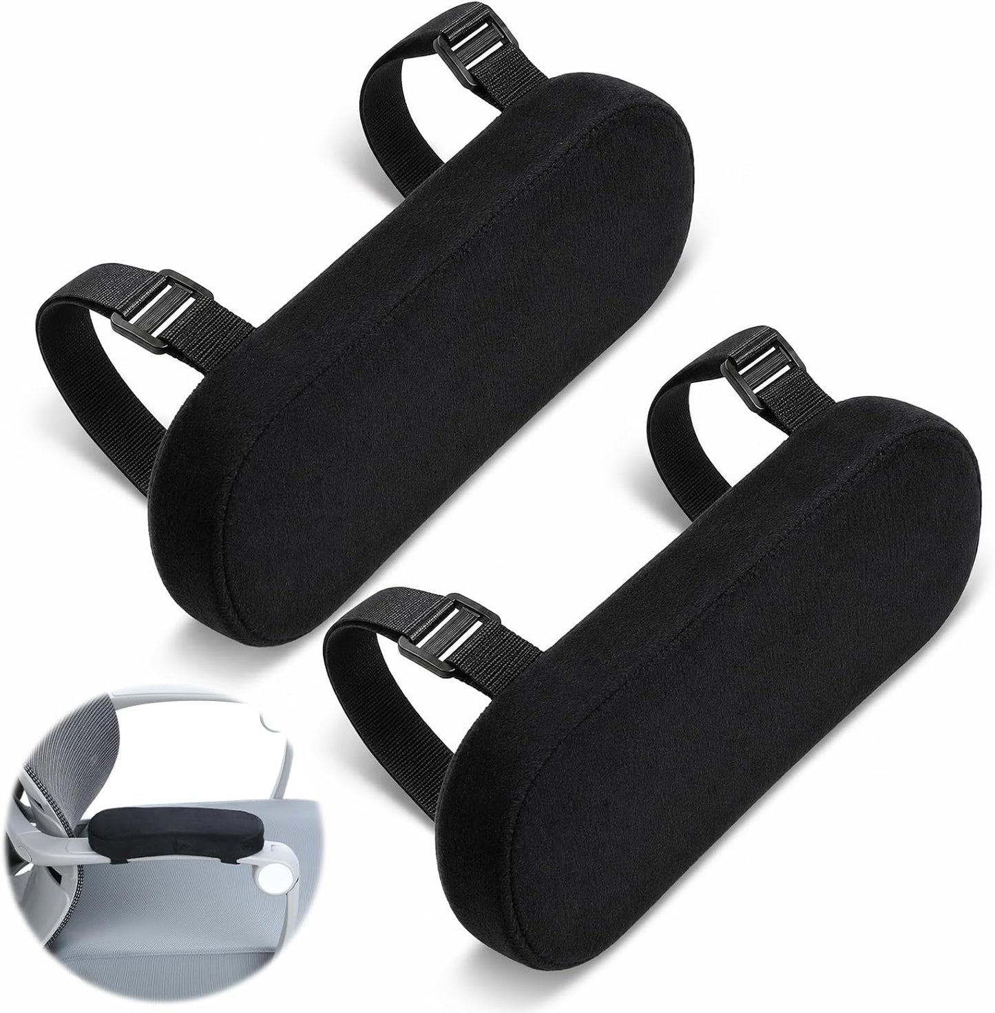 2 Pack Non-Slip Armrest Pads Ergonomic Thick Memory Foam Arm Pads for Office, Gaming Chairs (Black) | Thick Memory Foam, Ergonomic, Elbow Forearm Support, Universal