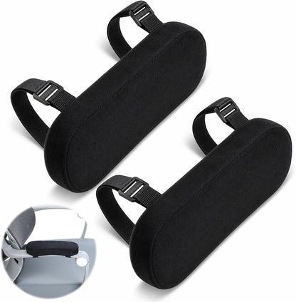2 Pack Non-Slip Armrest Pads Ergonomic Thick Memory Foam Arm Pads for Office, Gaming Chairs (Black) | Thick Memory Foam, Ergonomic, Elbow Forearm Support, Universal