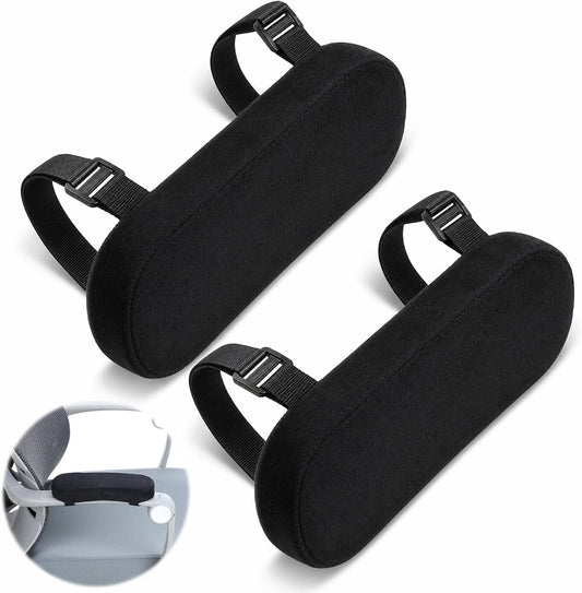 2 Pack Non-Slip Armrest Pads Ergonomic Thick Memory Foam Arm Pads for Office, Gaming Chairs (Black) | Thick Memory Foam, Ergonomic, Elbow Forearm Support, Universal