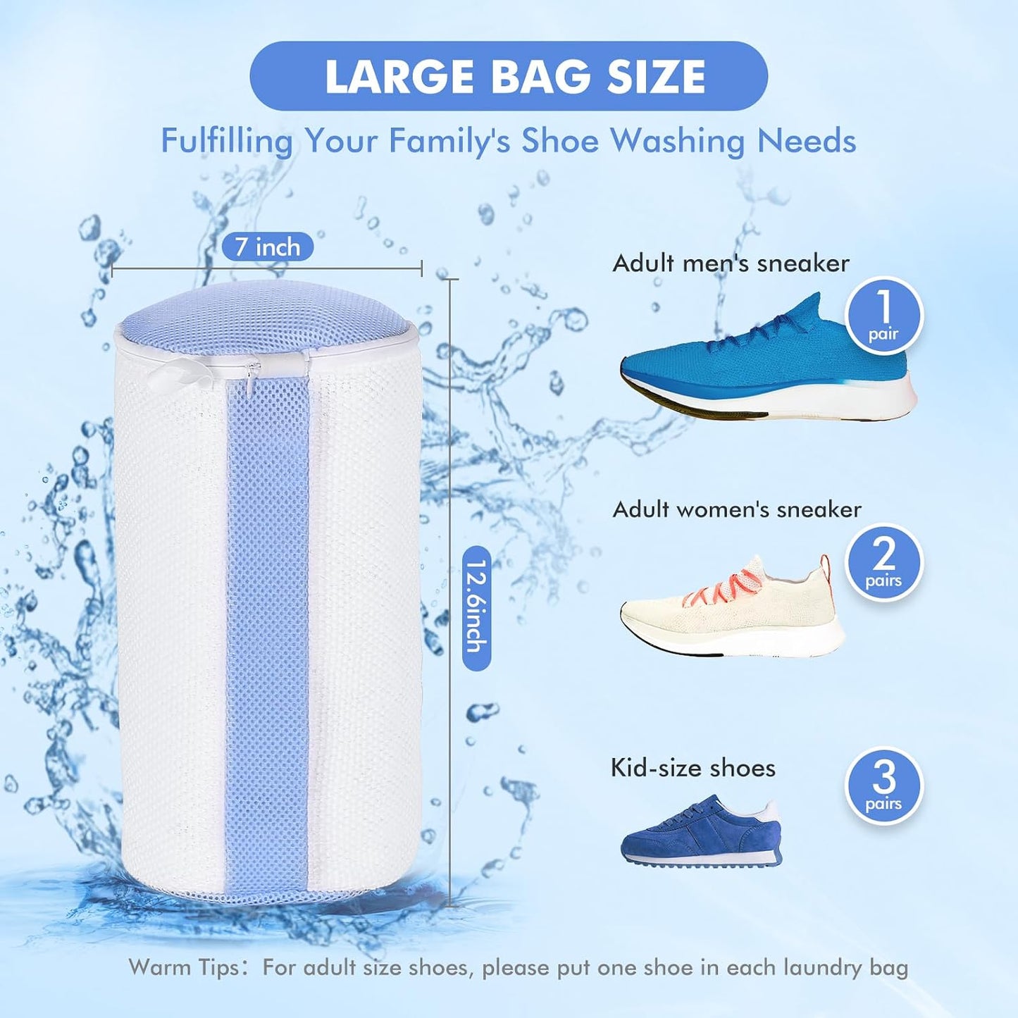 2-Pack Shoe Washing Machine Bags for Sneakers & Delicate Shoes, White | 3X Fade-resistant Fabric and 20,000+ Dense Fibers Lift Dirt, Protect Shoes and Reduce Scrubbing, Washer / Dryer Safe