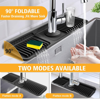 17.7-Inch Kitchen Sink Splash Guard Mat | 7° Slope for Fast Self-Draining | Snap-Lock Design | Universal & Cuttable Silicone Faucet Mat Gray