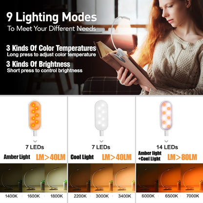 VAVOFO Rechargeable Book Light, 14 LEDs Eye Care Clip On Amber Reading Light for Bookworms Reading in Bed with 9 Colors 9 Brightness (Blue)