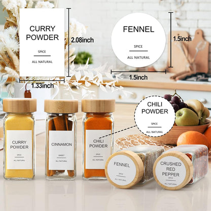 Glass Spice Jars with Bamboo Lid & 398 Label for Cabinet & Drawer Organizer | 24 pcs 4 fl oz Square Spice Bottles With Shaker Lids,Airtight Spice Containers Keep Fresh,Seasoning Containers Organization