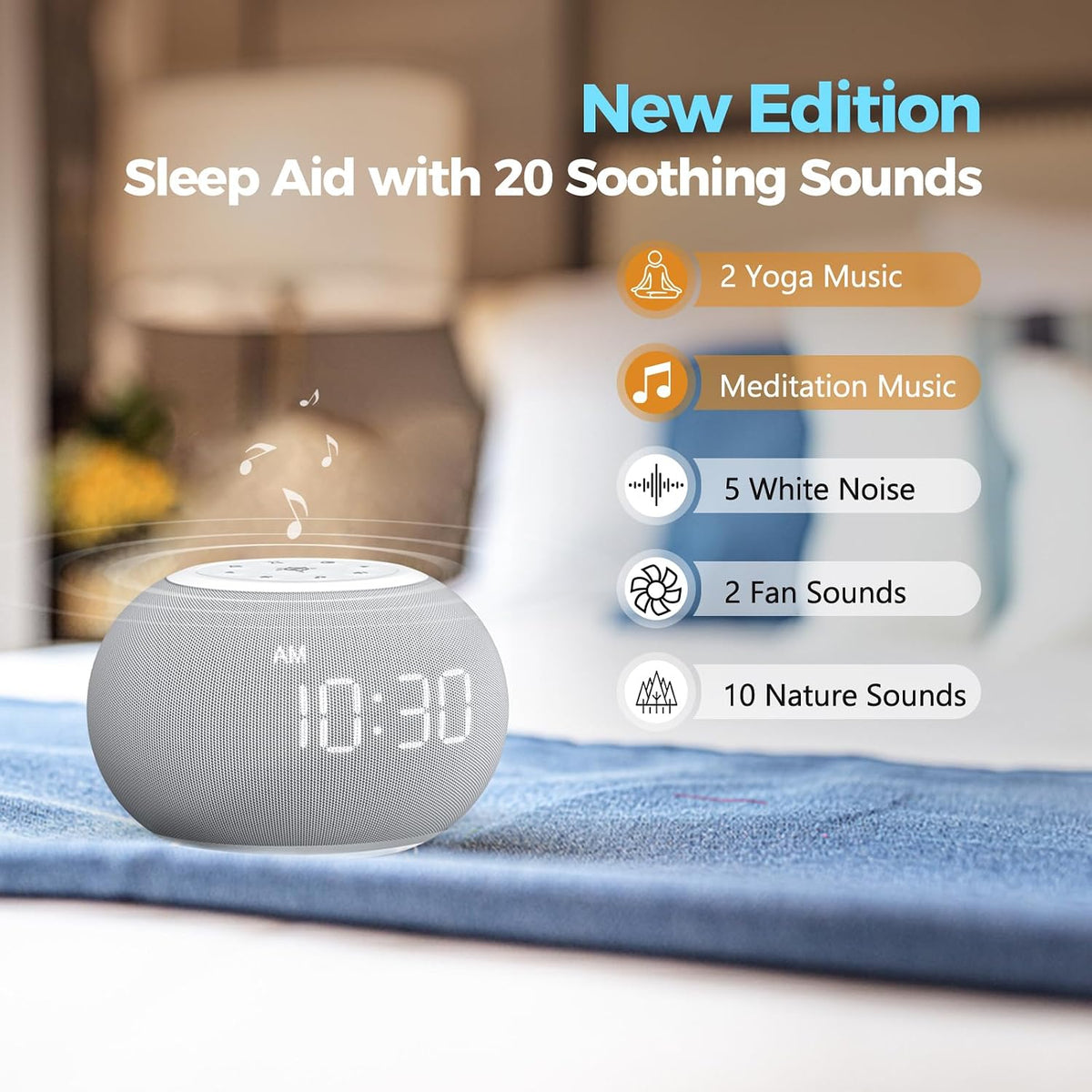 REACHER Auto Dimmable Sound Machine Alarm Clock with Night Light for Girls
