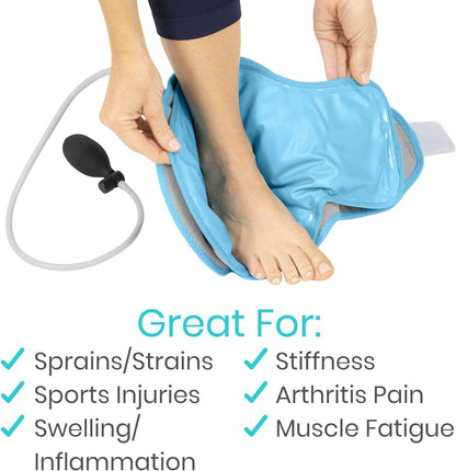Vive Compression Ankle Ice Pack Wrap for Foot Pain Relief - Soft Cold Brace for Recovering Injuries - Support for Swelling, Sprains, & Fractures - Filled with Reusable Gel, Fits Small & Large Feet | For Recovering Injuries - Support for Swelling,