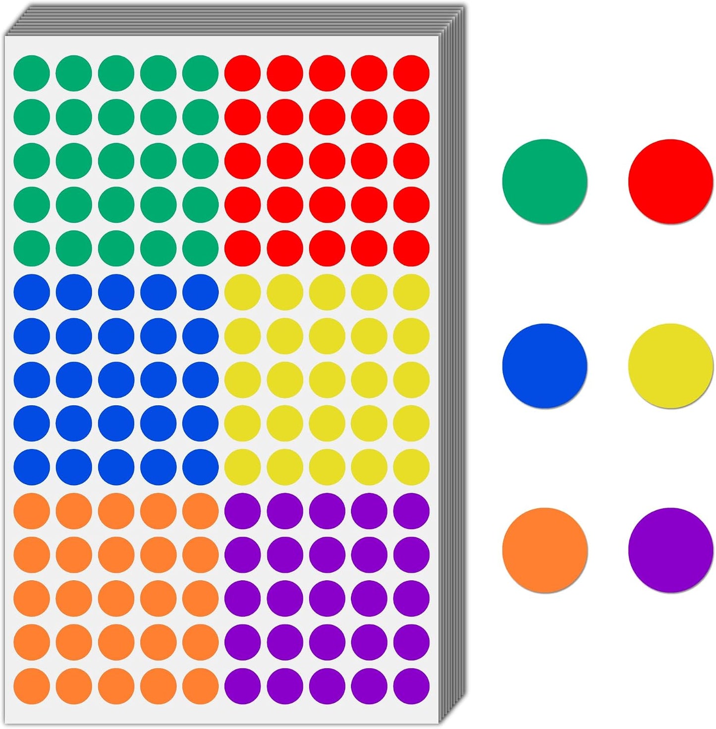 3000 Pieces, 1/2" - Colored Dot Stickers, Round Labels - 6 Colors
