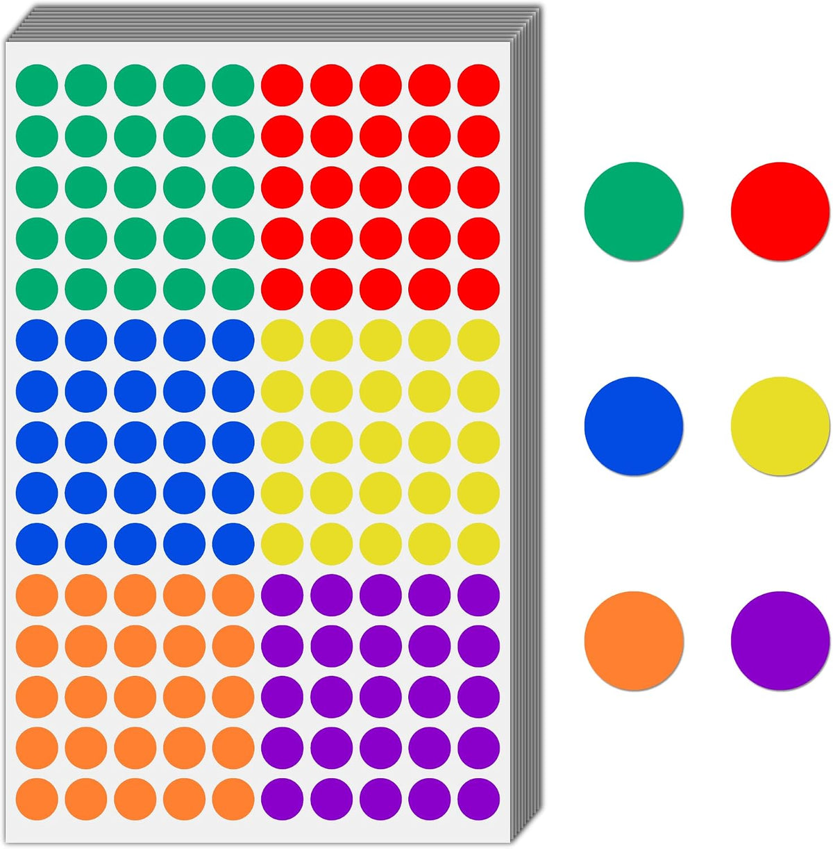 1/2" - Colored Dot Stickers, Round Labels - 6 Colors