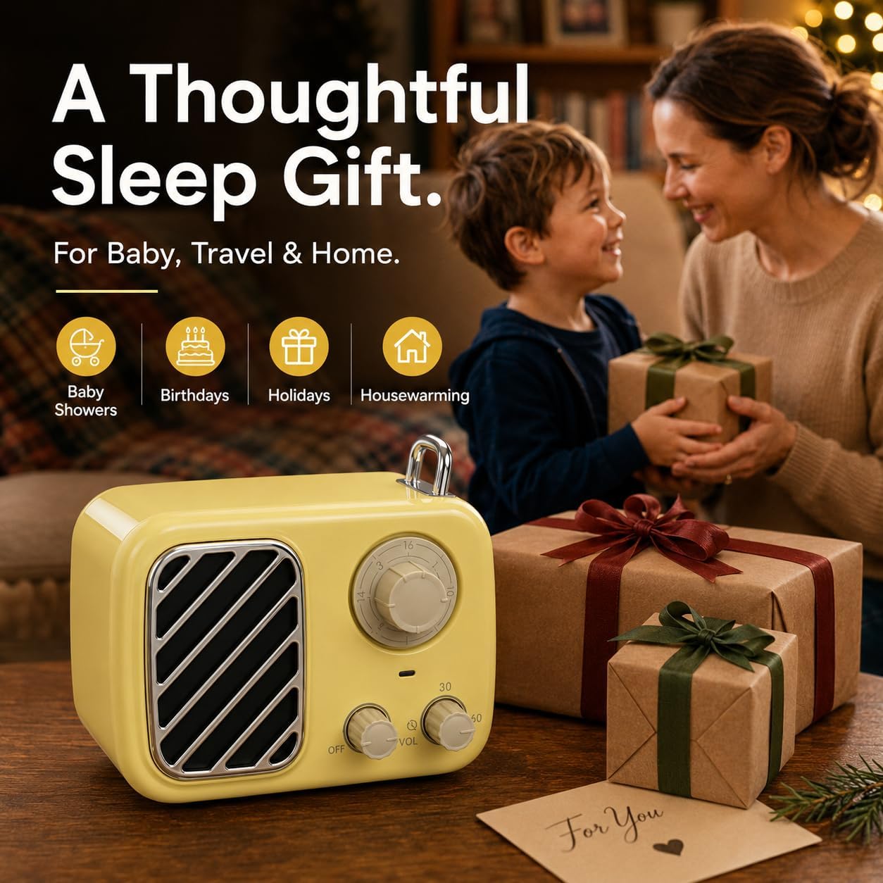 Portable White Noise Machine with Rich Sound, Non-Looping Sleep Sounds,Yellow