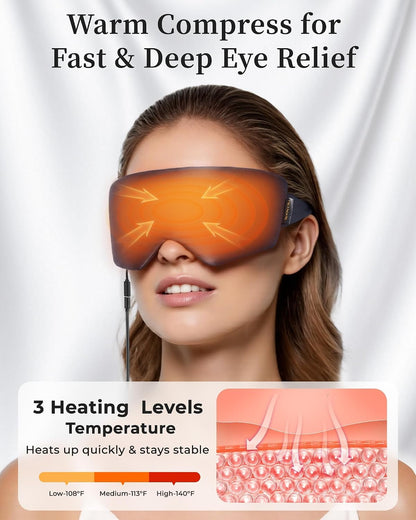 Heated Eye Mask for Dry Eyes, USB Powered Silk Warm Compress for Eyes | Electric Eye Heating Pad with 3 Heat Levels & 4 Timer, Washable Dry Eye Mask for Blepharitis, Stye, MGD, Sinus Pressure, Blue
