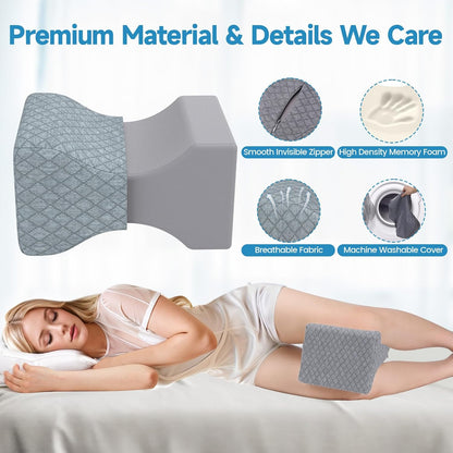 SweetSlubr Memory Foam Knee Pillow for Side Sleepers, Leg Pillow, White | Support Leg Pillows for Side Sleeping Soothing Relief, Smooth Spine Alignment Pillow for Hip, Sciatica, Knee, Joints Pain