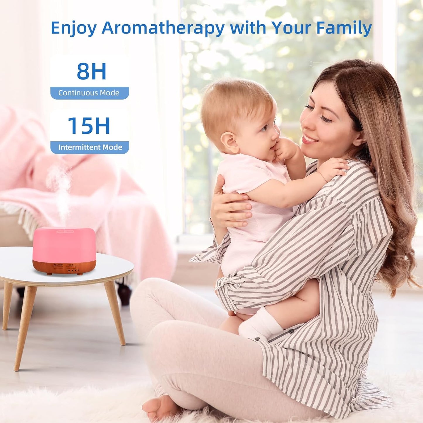 SPLITSKY 300ml Ultrasonic Essential Oil Diffuser with Remote Control | 7-color LED lighting, 2 mist modes, 2H and 4H timers, and waterless auto shut-off for bedrooms, desks and offices.