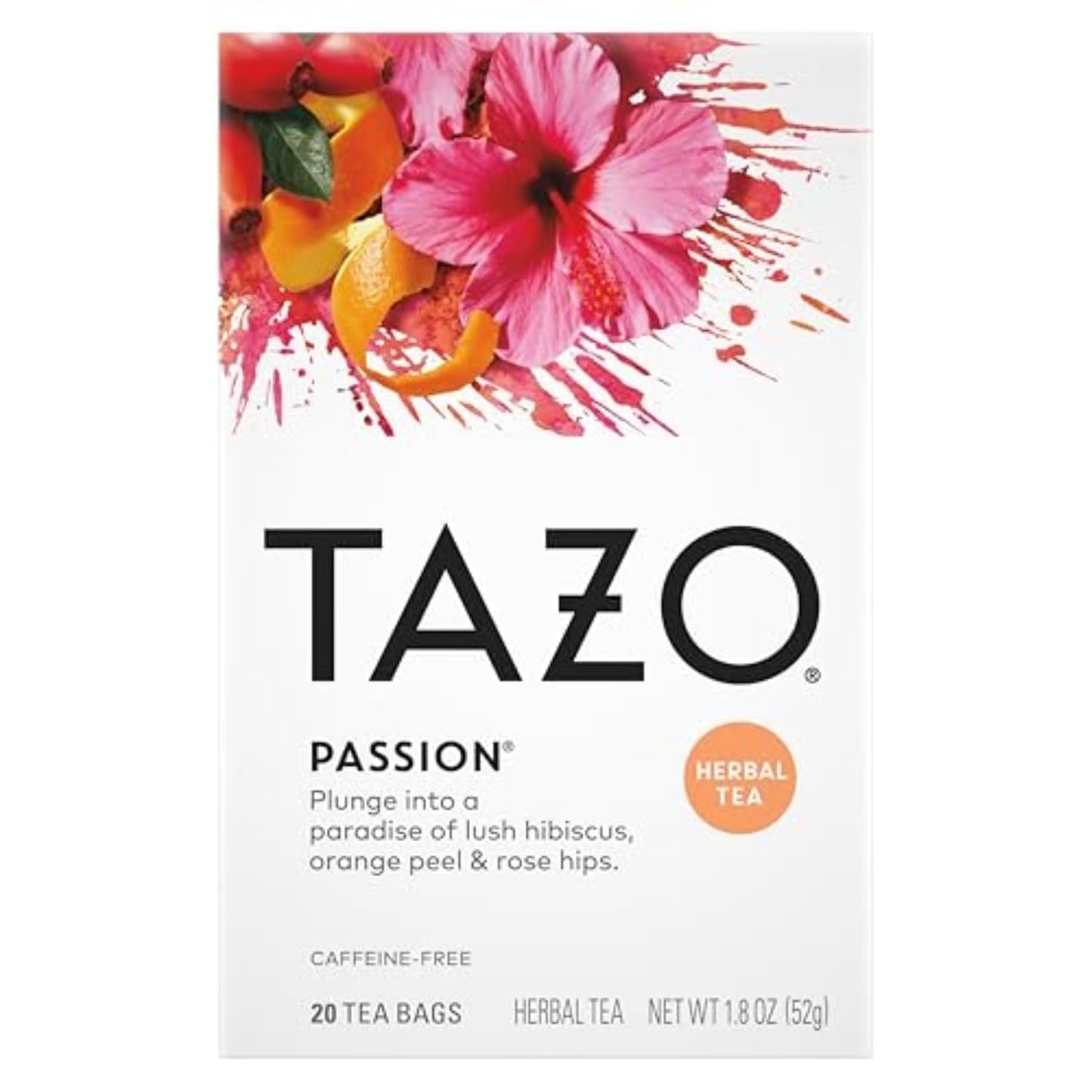 TAZO Passion Herbal Tea Bags, Hot or Iced, Caffeine Free, 20 Total Tea Bags