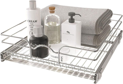 Rev-A-Shelf Pullout Organizer for Cabinets, Min Opening Width of 18" | STwo-Tier Steel Shelf for Kitchen or Vanity Cabinet Organization, Heavy Gauge Wire Slide Out Storage Basket, 5WB2-1822CR-1