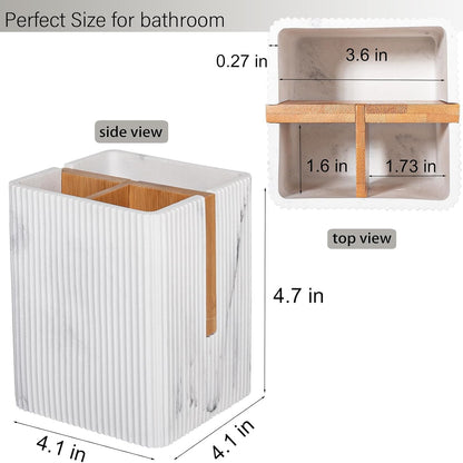 Toothbrush Holders for Bathroom, Bamboo Electric Toothbrush Stand, White | Toothbrush and Toothpaste Organizer for Sink Countertop, Bathroom Storage Stand for Brushing Accessories