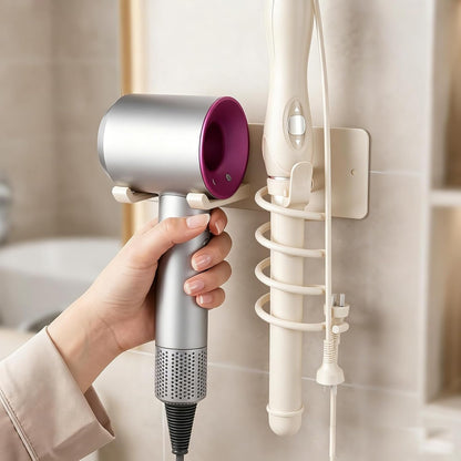 Universal Hair Dryer Holder, Self Adhesive Wall Mount, White | Universal storage rack fits most brand blow dryers, ideal for bathroom organization