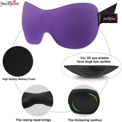 PrettyCare 3D Sleep Mask 2 Pack,Eye Mask for Side Sleeper 3D Contoured Sleeping Mask Blackout Out for Men- Blindfold Airplane with Ear Plugs, Night Masks with Travel Bag (Black&Blue)